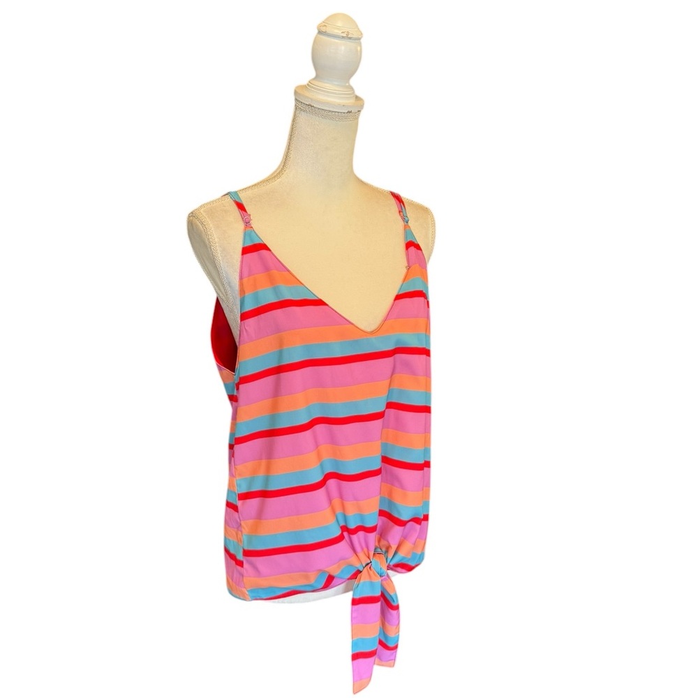 Chloe Oliver Multicolored Striped Tie Front Summer Tank Top L